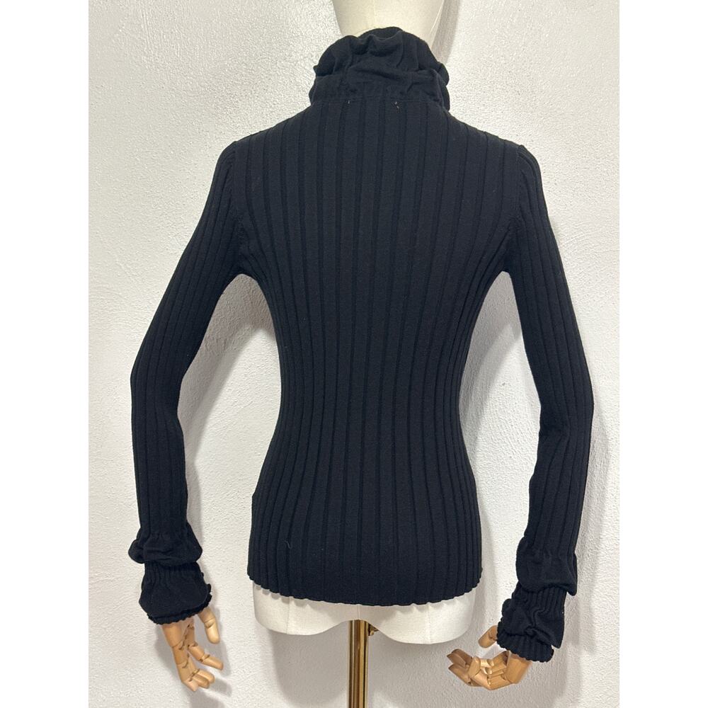 Y2K Belldini Ribbed High Neck Ruffle Penny Lane Cardigan Sweater L Black Trendy - Picture 7 of 15